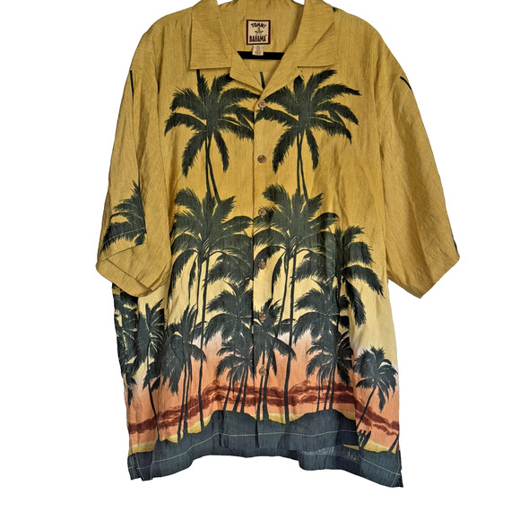 Vintage Tommy Bahama Shirt Men's XL Silk Linen Blend Palm Tree Gold Hawaiian - Picture 1 of 11